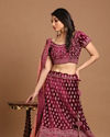 Mohey Women Wine Red Velvet Bridal Lehenga