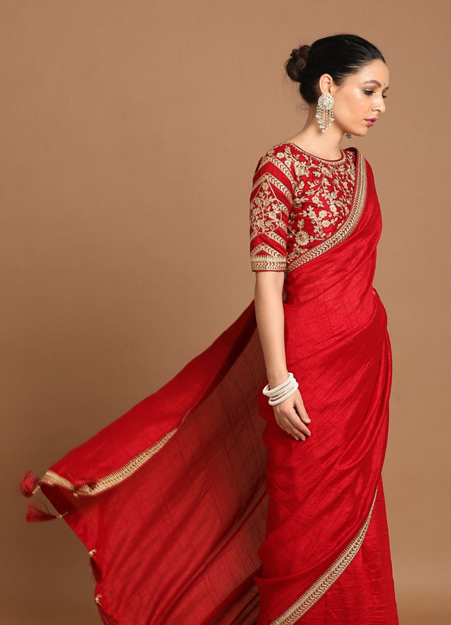 alt message - Mohey Women Splendid Dark Red Saree image number 3