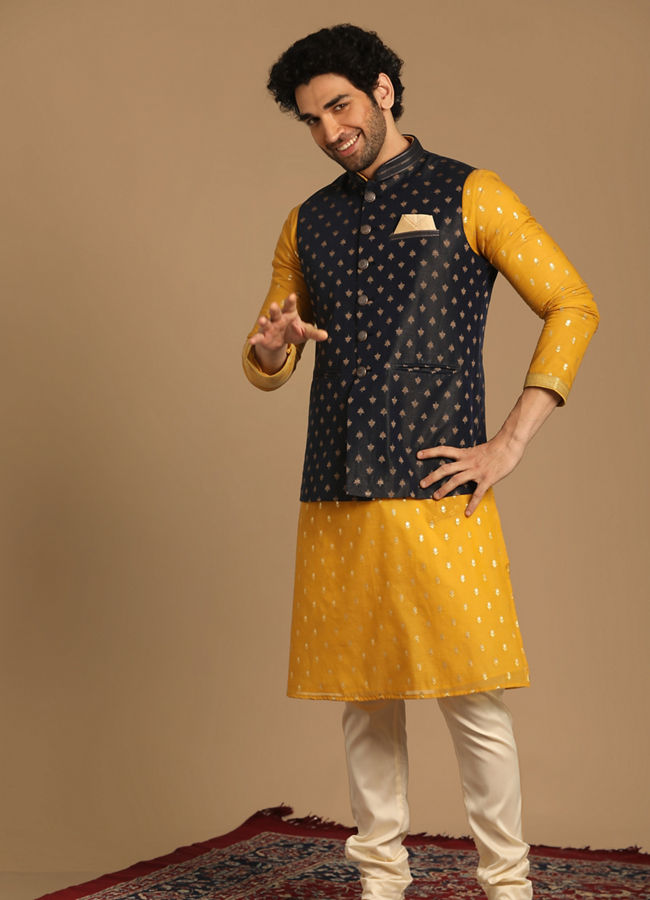 Manyavar Men Vibrant Blue Jacket