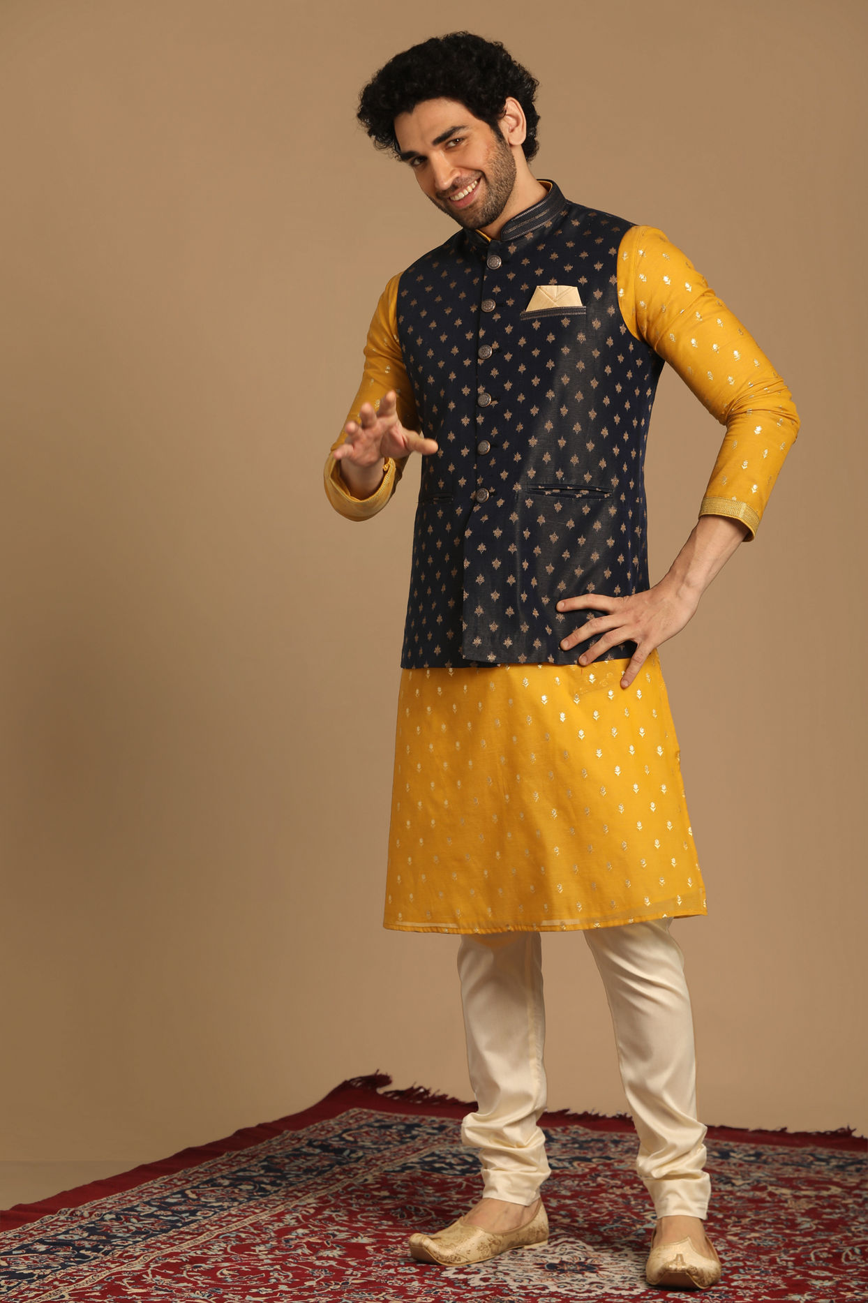 Manyavar Men Vibrant Blue Jacket