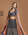 Mohey Women Chiffon Indigo Blue Lehenga