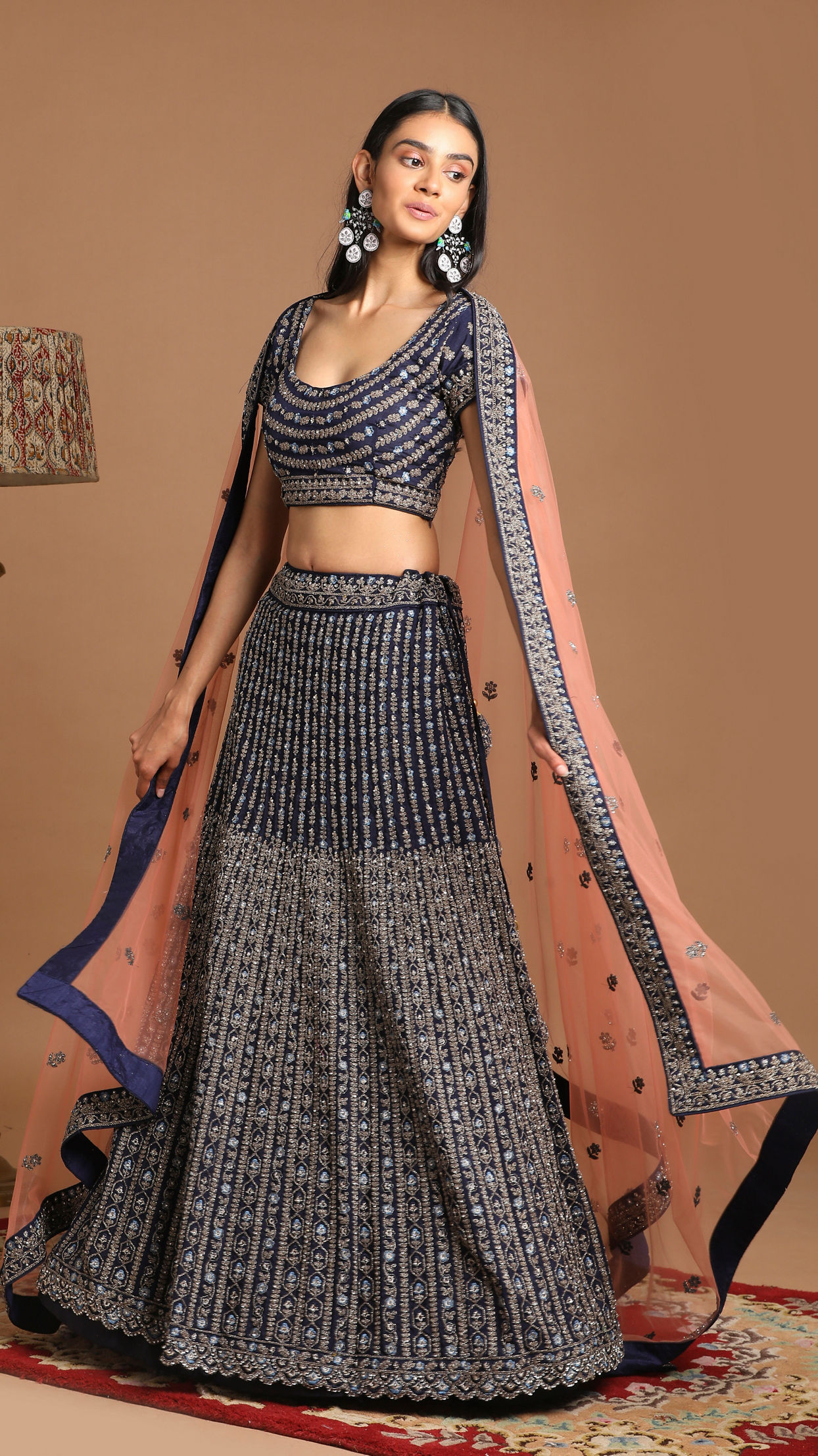 Mohey Women Chiffon Indigo Blue Lehenga