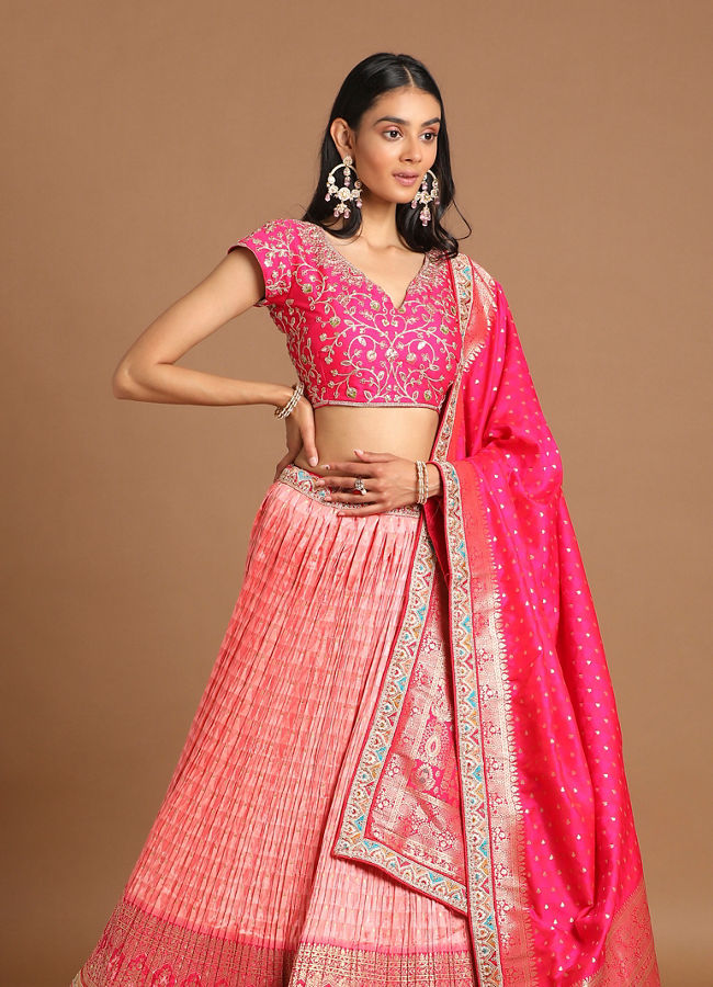 Mohey Women Elegant Peach Benarasi Lehenga