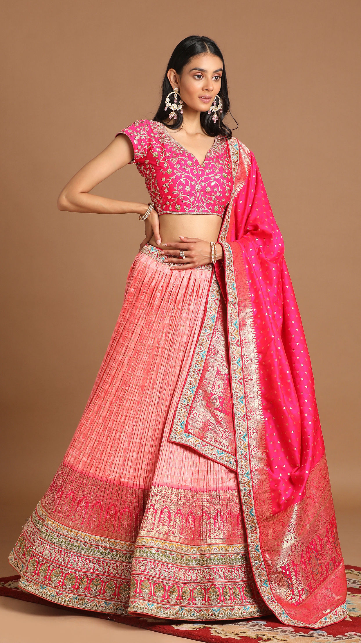 Mohey Women Elegant Peach Benarasi Lehenga