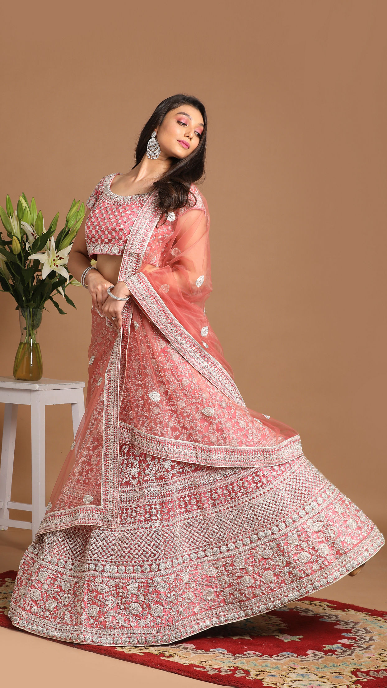 Mohey Women Majestic Pink Bridal Lehenga With Embroidery Work