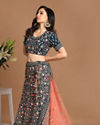 Teal Blue Embroidered Lehenga with Floral Motif image number 2