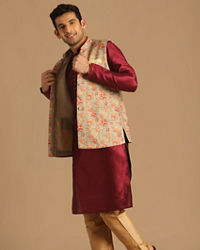 Manyavar Men Grey Jacket With Multicolor Floral Prints