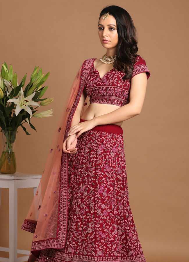 Mohey Women Enchanting Wine Lehenga