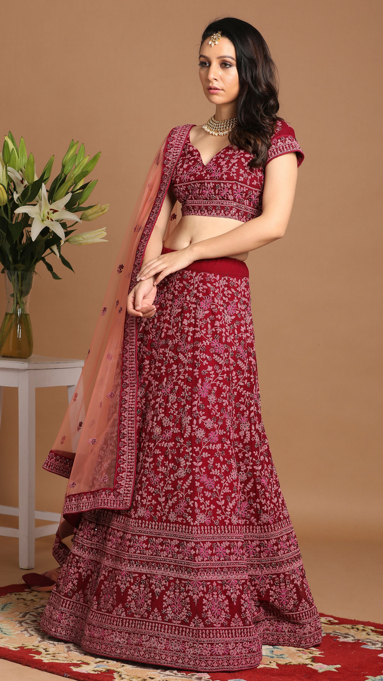 Mohey Women Enchanting Wine Lehenga