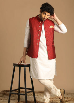 Manyavar Men Classy Maroon Jacket image number 1