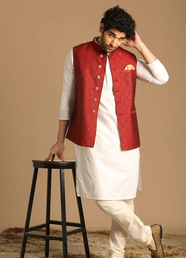 Manyavar Men Classy Maroon Jacket