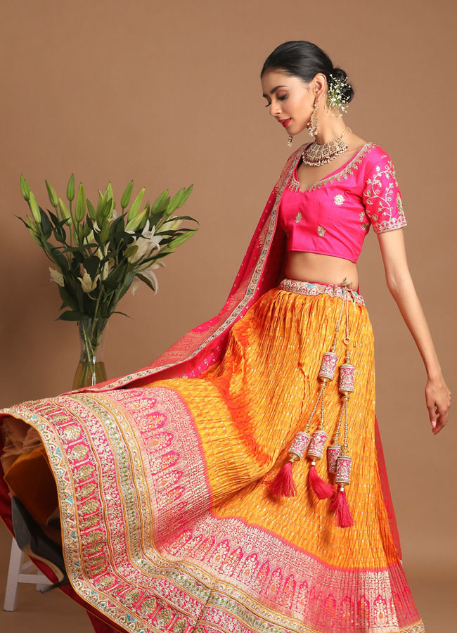 Mohey Women Charming Mustard Yellow Benarasi Lehenga