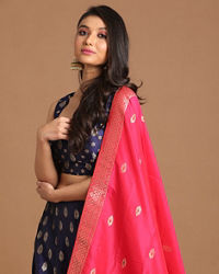Mohey Women Vibrant Indigo Blue Benarasi Lehenga