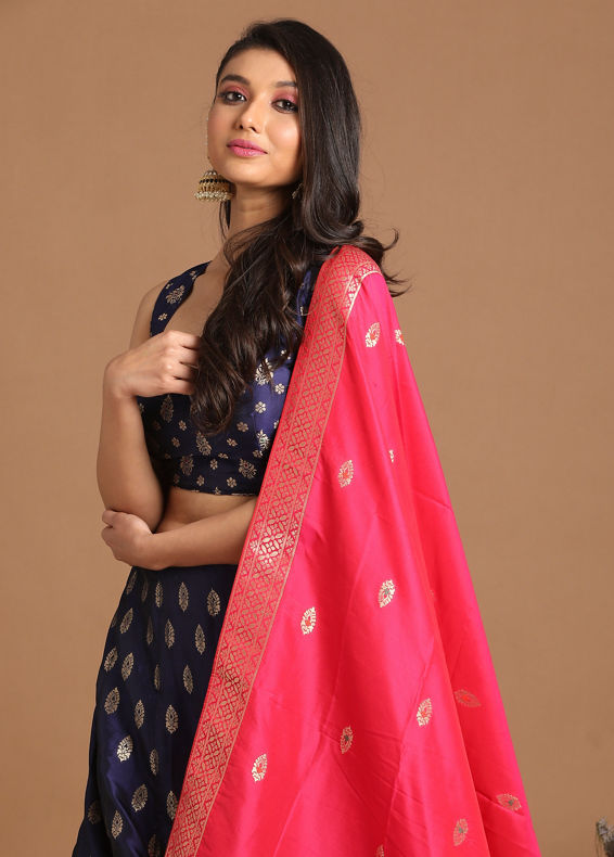 Mohey Women Vibrant Indigo Blue Benarasi Lehenga