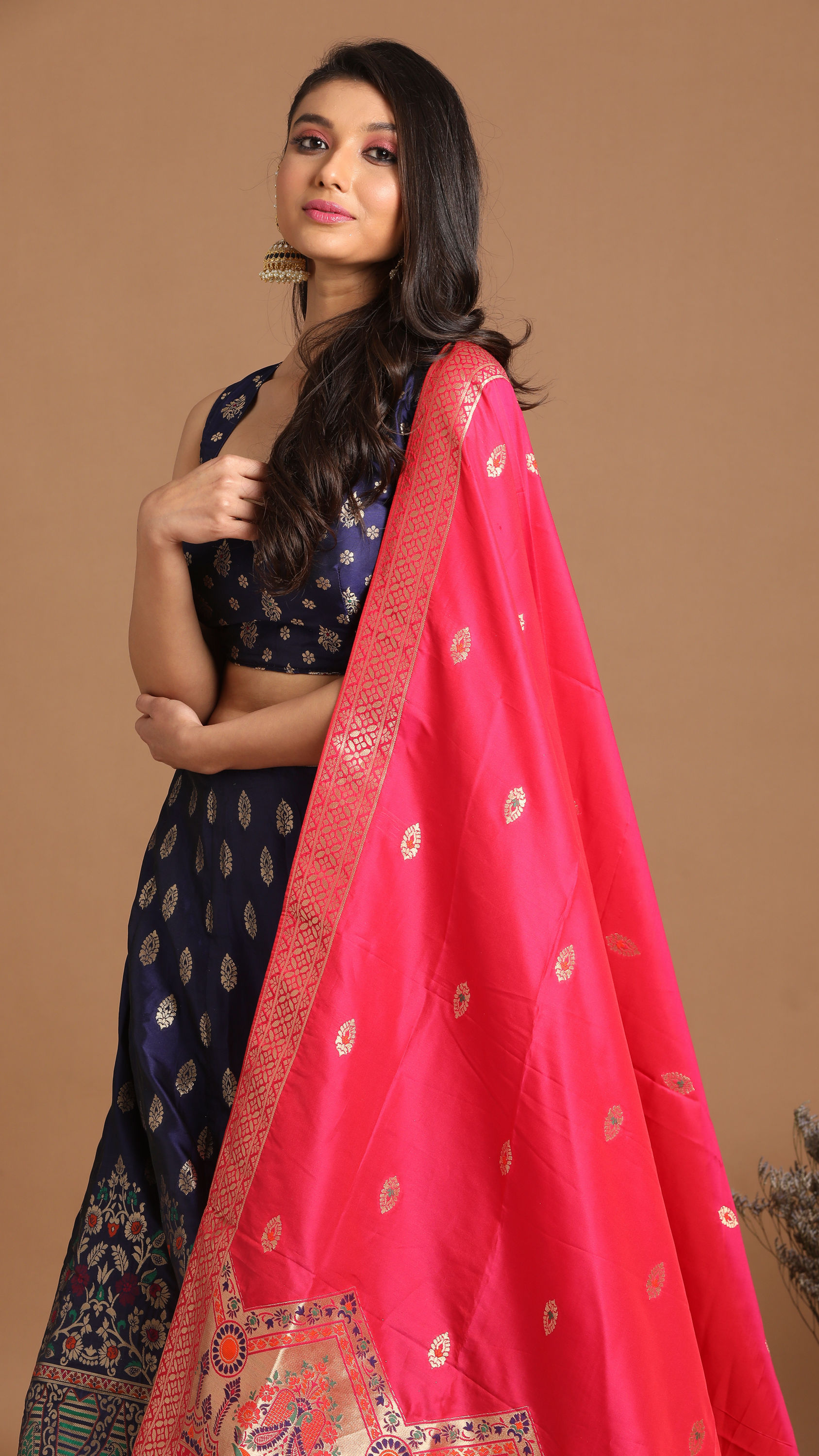 Mohey Women Vibrant Indigo Blue Benarasi Lehenga