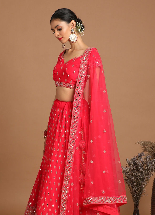 Mohey Women Georgette Rani Pink Bridal Lehenga
