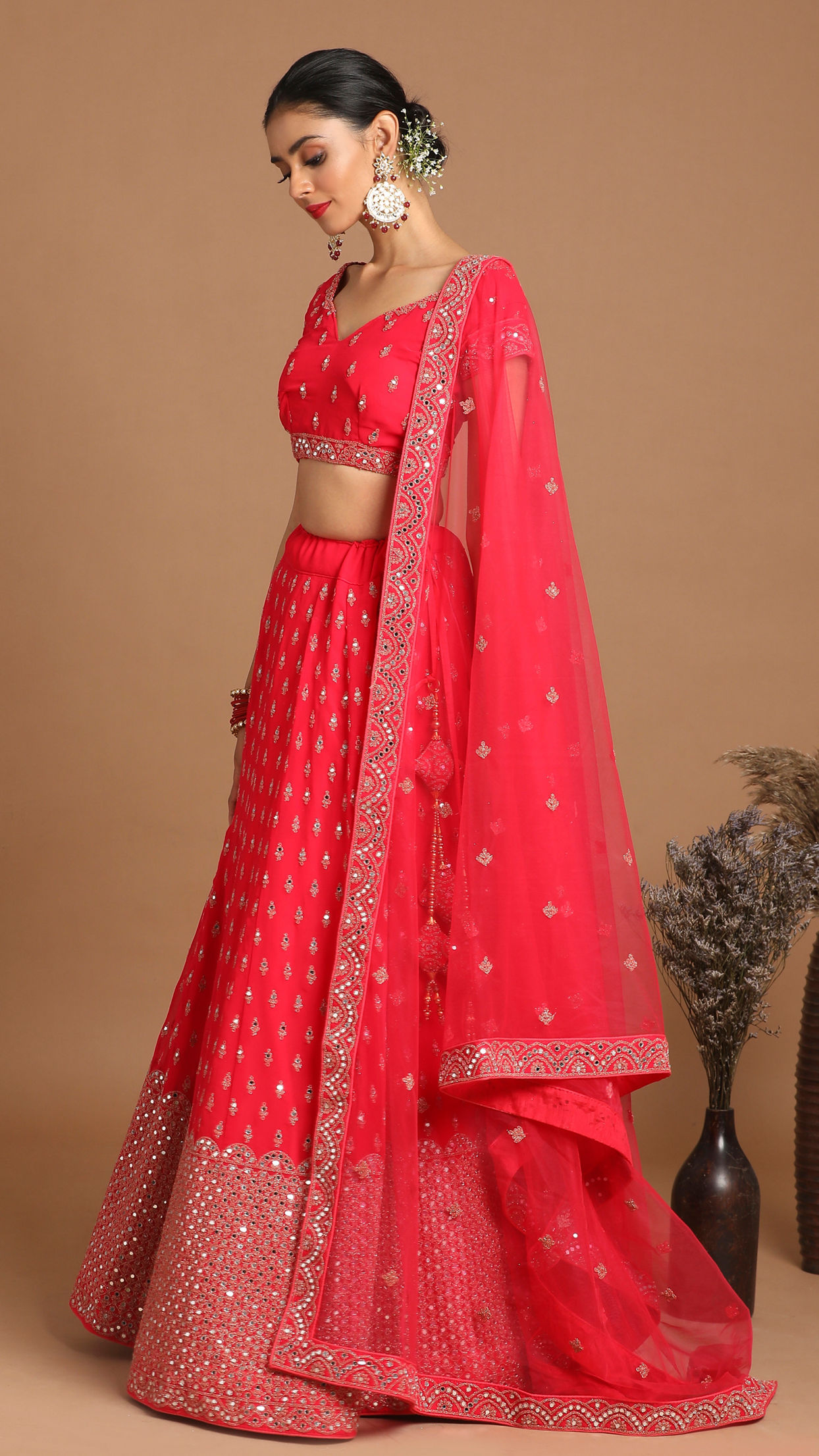 Mohey Women Georgette Rani Pink Bridal Lehenga