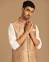 Manyavar Men Fashionable Fawn Jacket