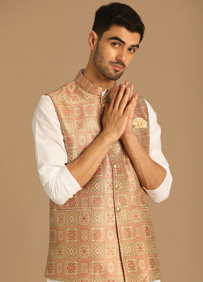 Manyavar Men Fashionable Fawn Jacket