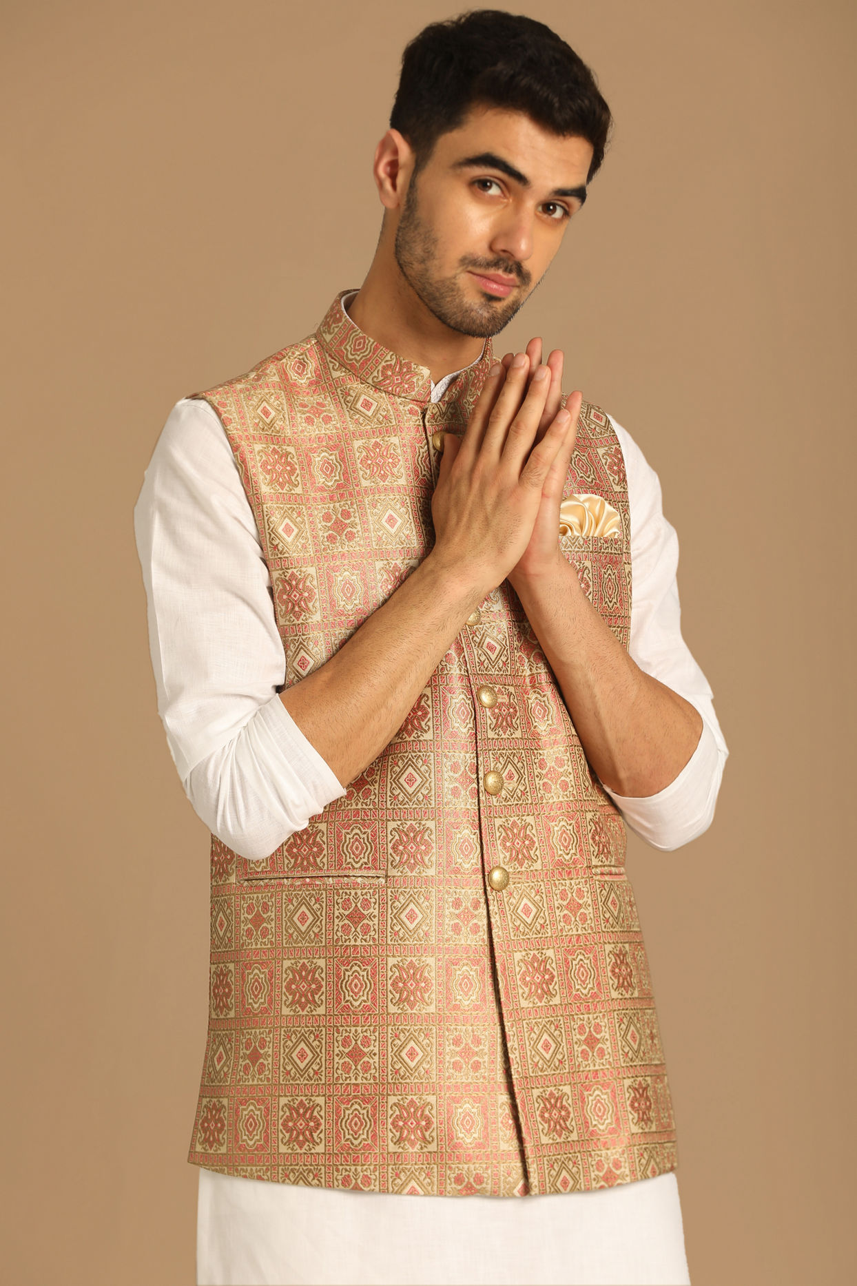 Manyavar Men Fashionable Fawn Jacket