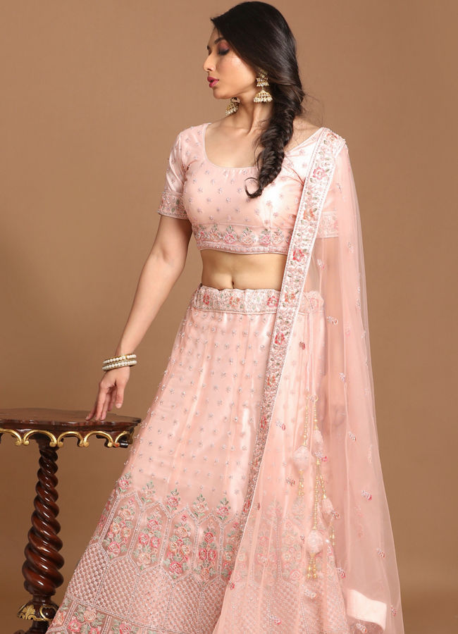 Mohey Women Light Pink Embellished Lehenga