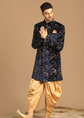 Manyavar Men Modish Blue Indo Western image number 1