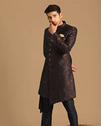 Manyavar Men Suave Blue Indo Western Set