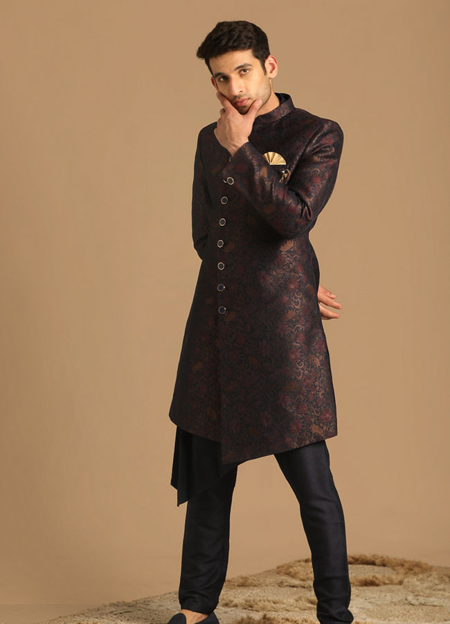Manyavar Men Suave Blue Indo Western Set