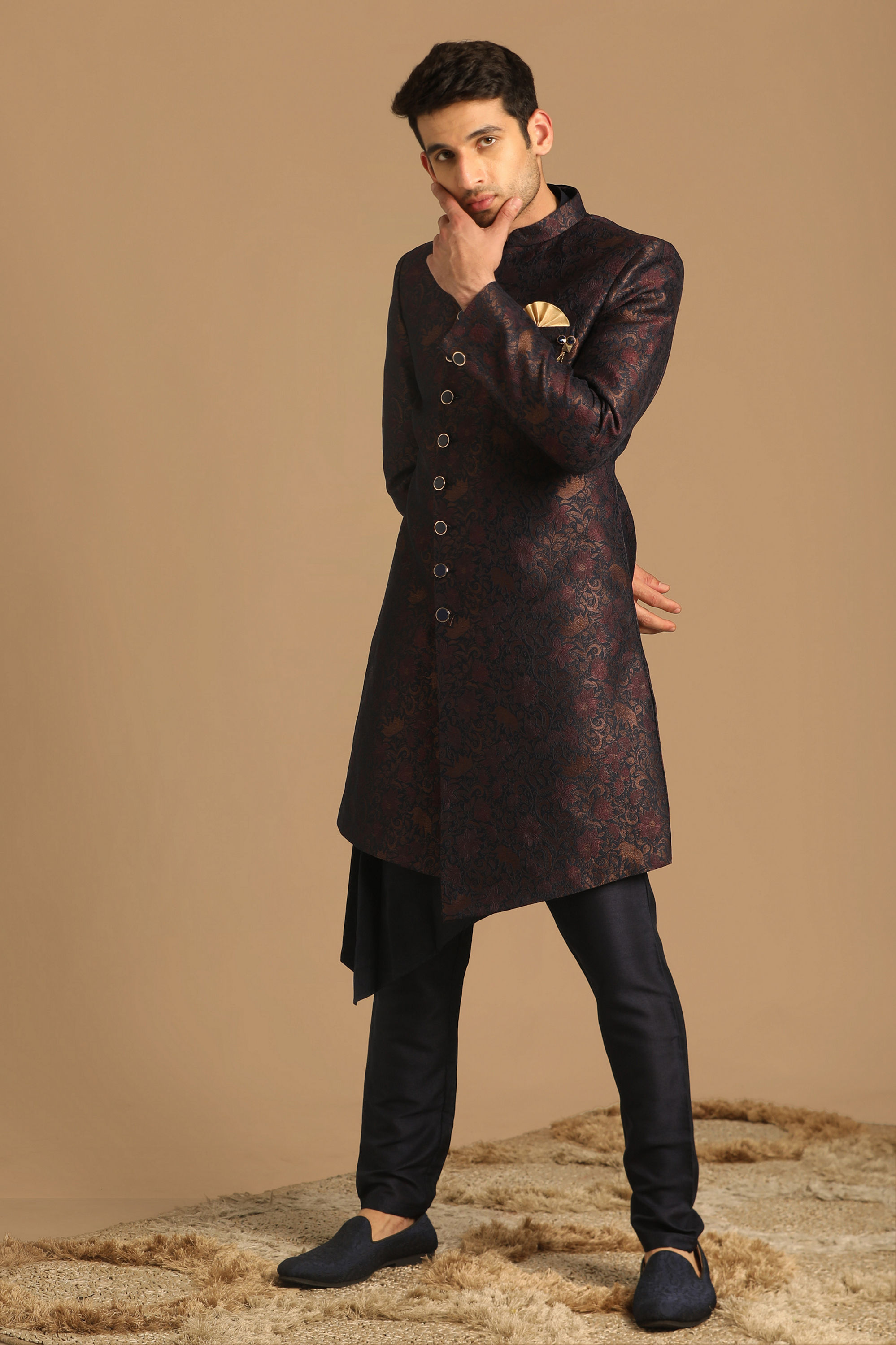 Manyavar Men Suave Blue Indo Western Set
