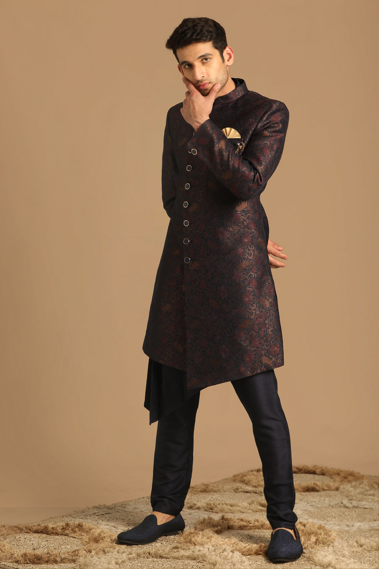 Manyavar Men Suave Blue Indo Western Set