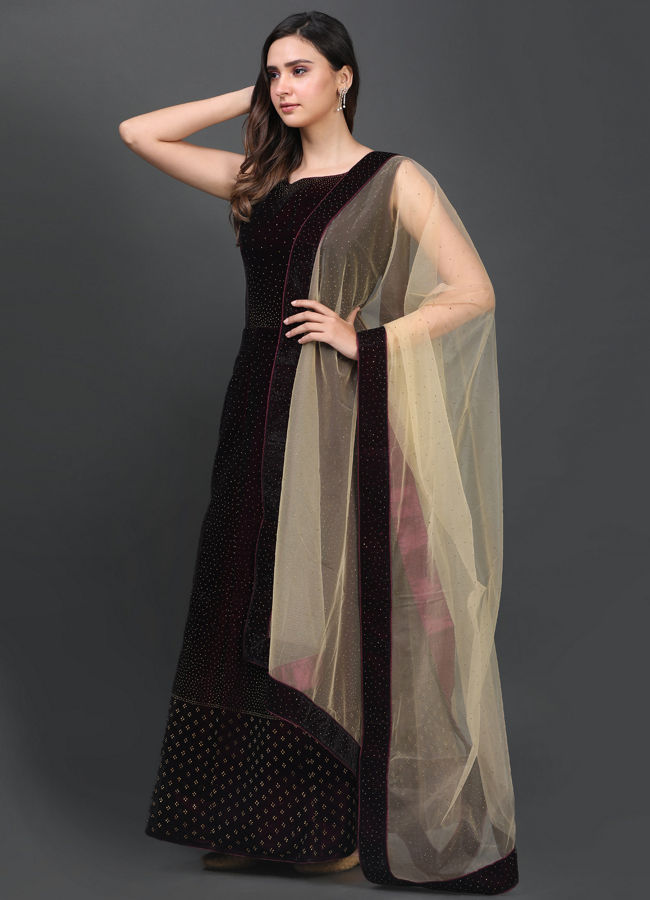 alt message - Mohey Women Statement Maroon Gown image number 1