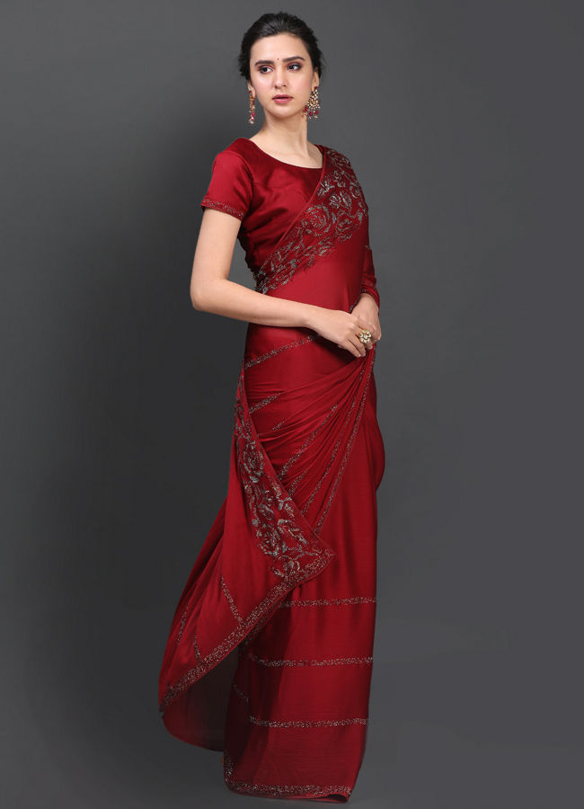 alt message - Mohey Women Mesmerizing Maroon Saree image number 3