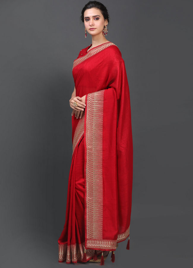 alt message - Mohey Women Decadent Dark Red Saree image number 3