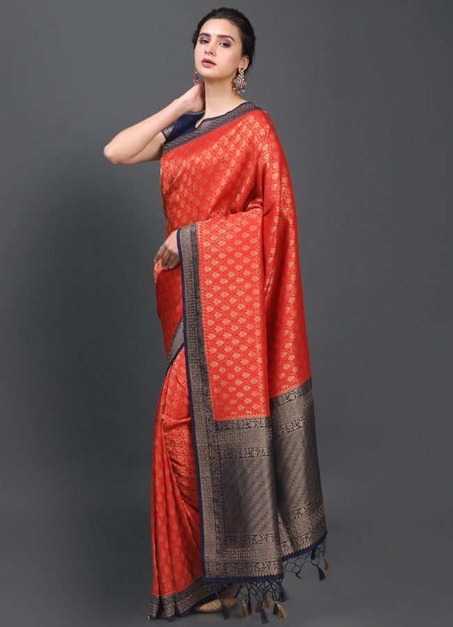 alt message - Mohey Women Elegant Red Saree image number 3