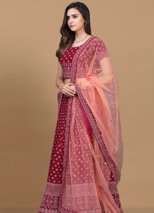 Mohey Women Attractive Wine Color Lehenga