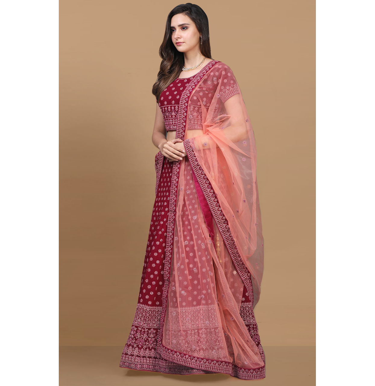 alt message - Mohey Women Attractive Wine Color Lehenga image number 2