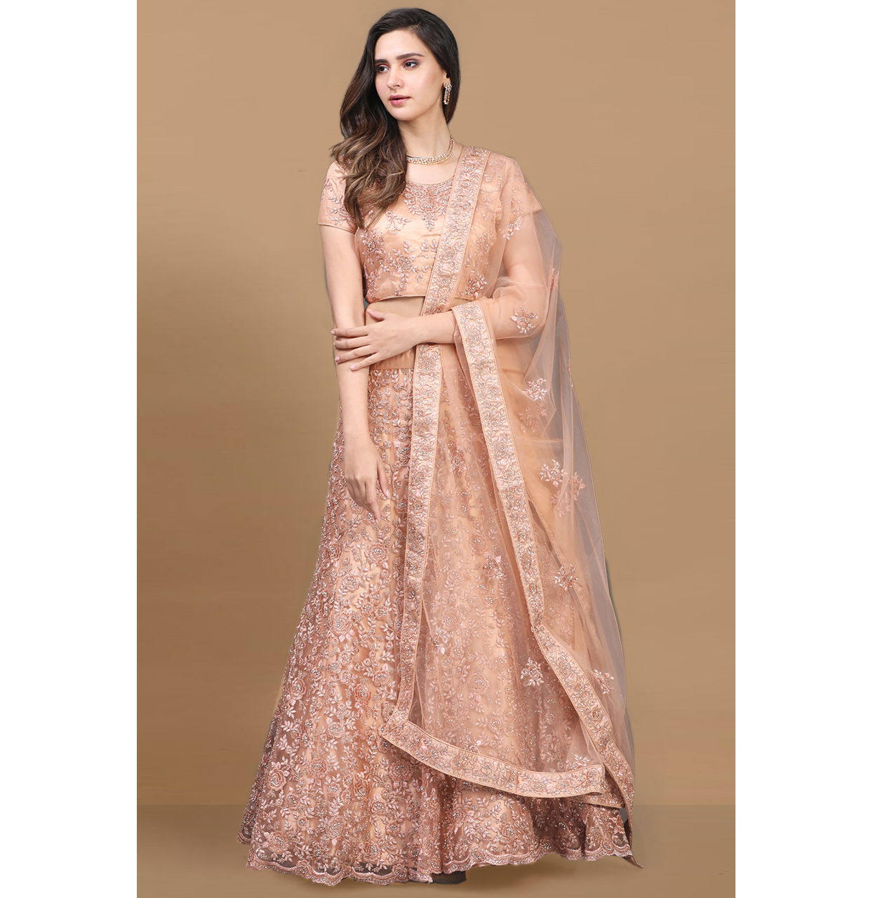 Mohey Women Plush Peach Lehenga