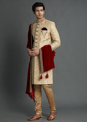 Aristocratic Fawn Color Sherwani Suit image number 0