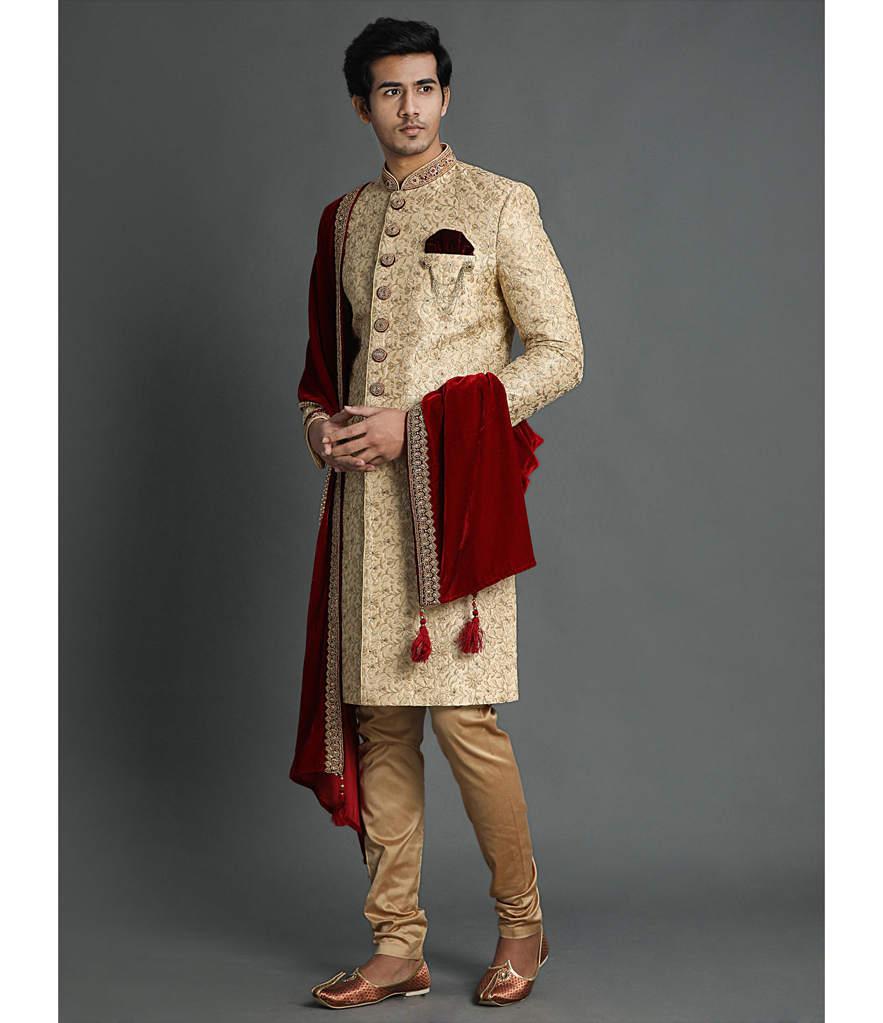 Aristocratic Fawn Color Sherwani Suit image number 0