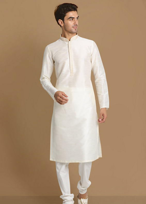 Manyavar Men Ivory White Plain Kurta