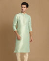 alt message - Manyavar Men Light Green Jacquard Kurta Set image number 1