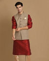 alt message - Manyavar Men Bold Brown Waist Coat image number 1