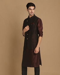 Manyavar Men Fabulous Wine Waist Coat