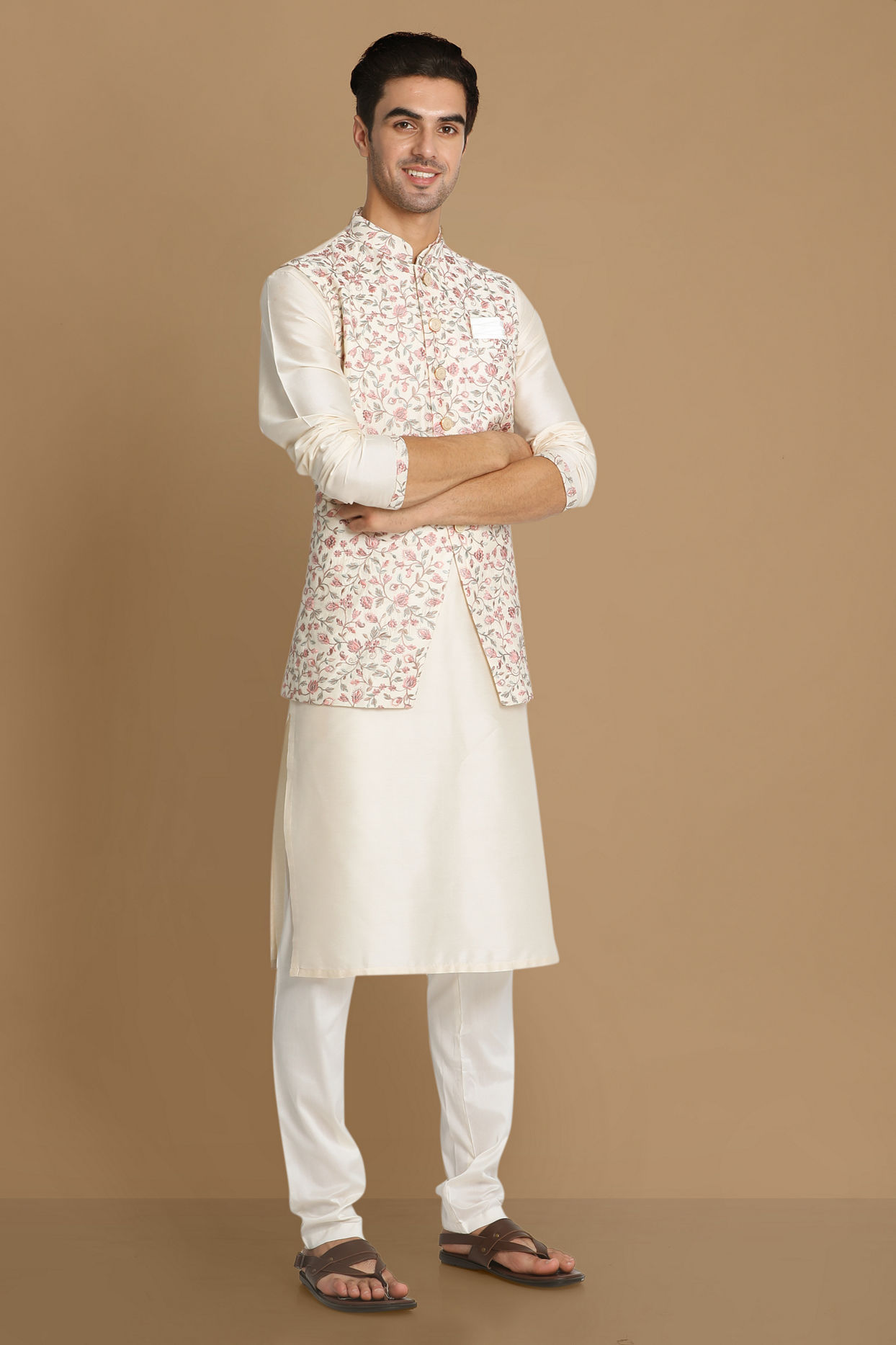 Kurta Jacket Set for Men - Buy Classic Floral Print Jacket Kurta Set ...