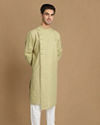 alt message - Manyavar Men Faded Green Side Open Self Design Kurta image number 1