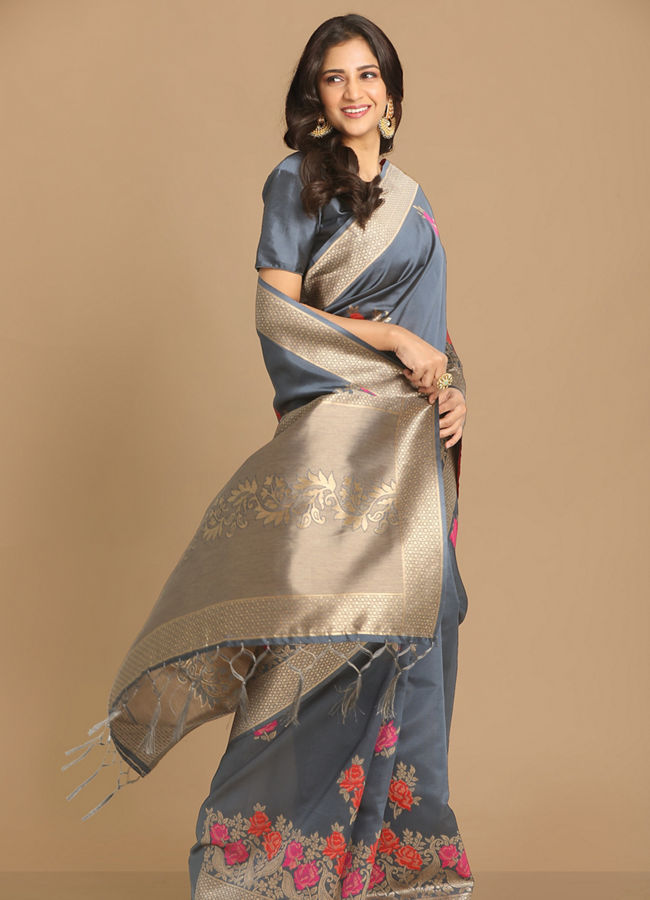 Mohey Women Graceful Grey Weaved Saree