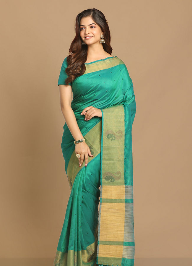 Mohey Women Sensational Sea Green Saree image number 3