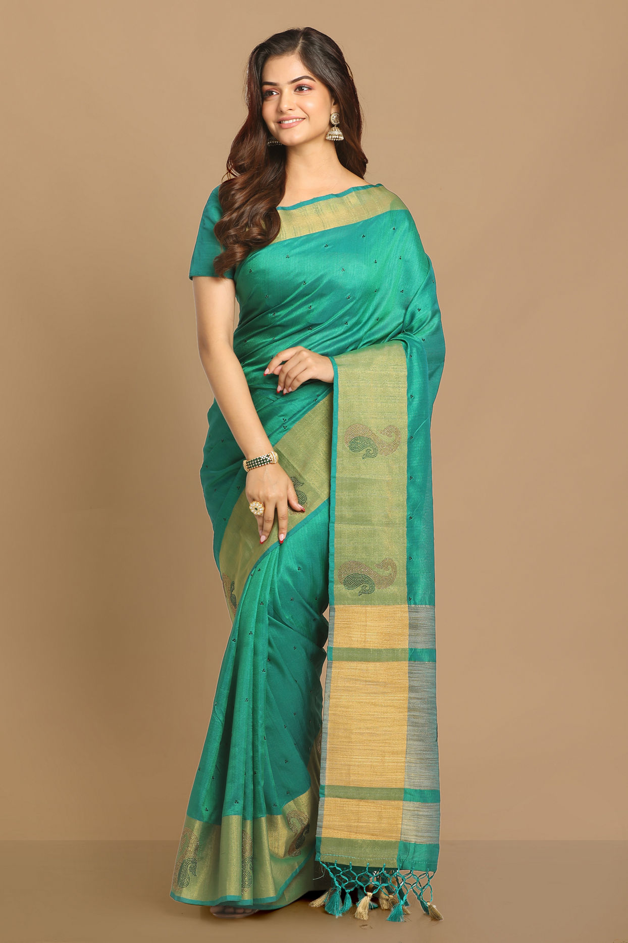 Mohey Women Sensational Sea Green Saree image number 3