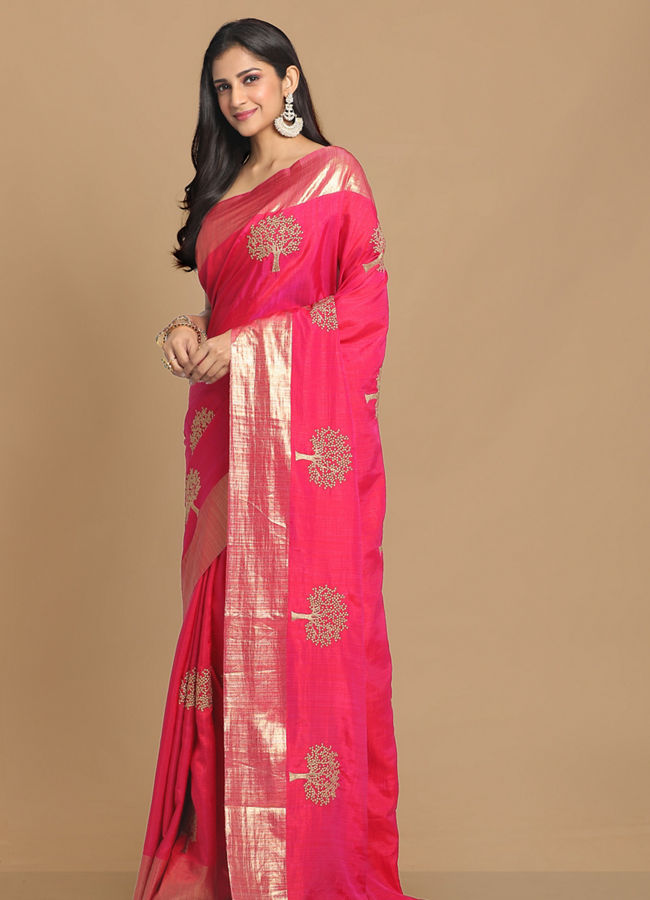 alt message - Mohey Women Traditional Rani Weaved Saree image number 3