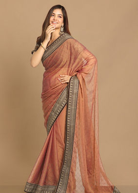 alt message - Mohey Women Delicate Peach Colour Saree image number 4